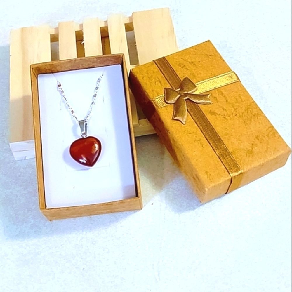 Natural carnelian stone HEART PENDANT SILVER PLATED CHAIN NECKLACE - Picture 8 of 8